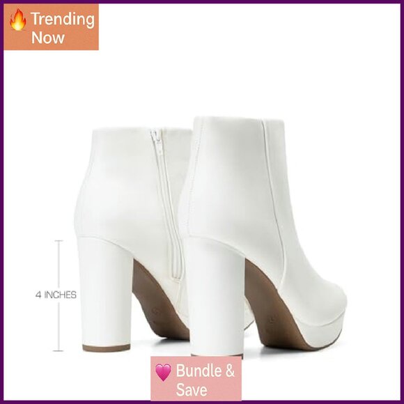 Women's High Heel Ankle Boots 4-Inch Block Heel Round Toe Zipper - Picture 7 of 8